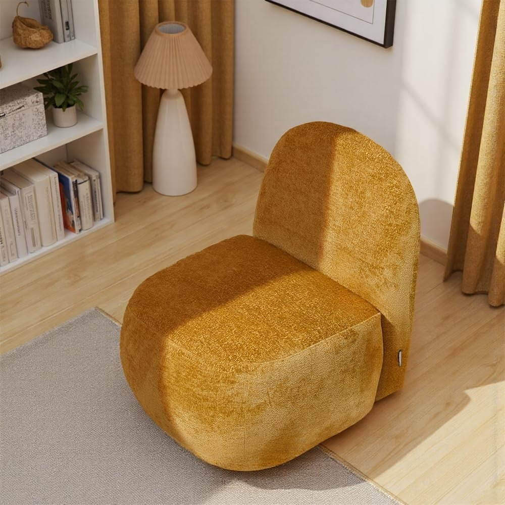Yellow Swivel Tub Chair Chenille Accent Armchair 360° Base