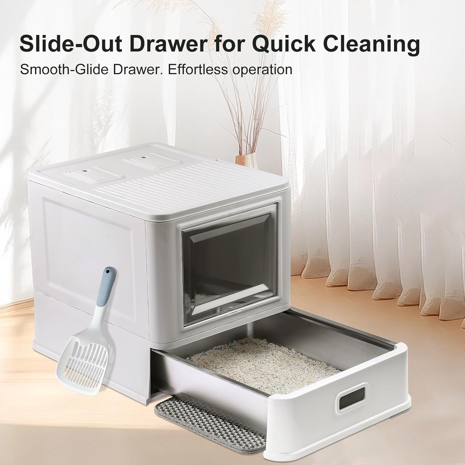 Enclosed Stainless Steel Cat Litter Box Lid Drawer Anti Leak Smell Free