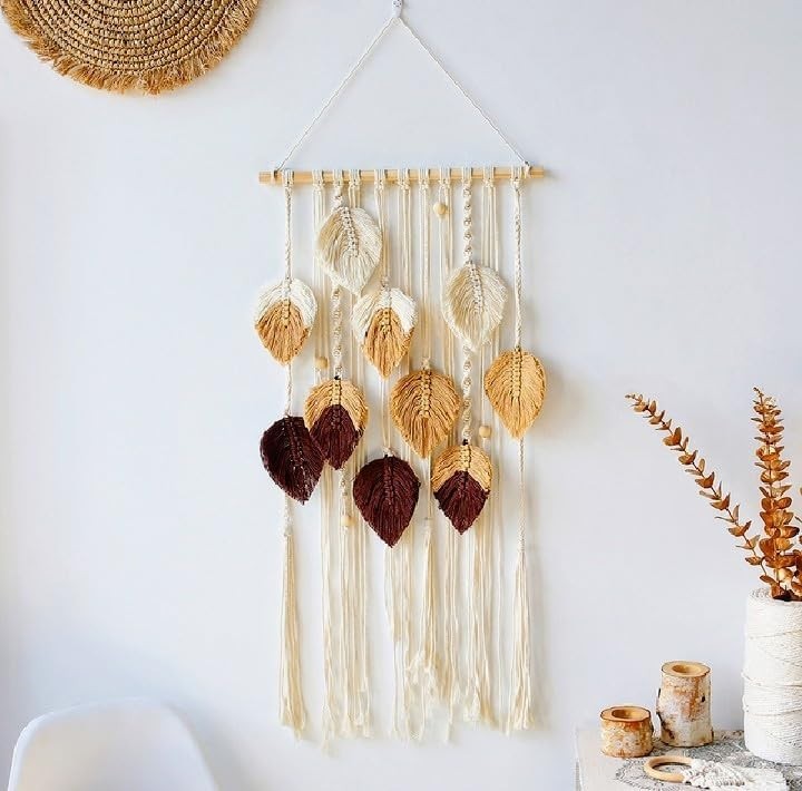 Boho Macrame Leaf Wall Hanging Handmade Cotton Tapestry