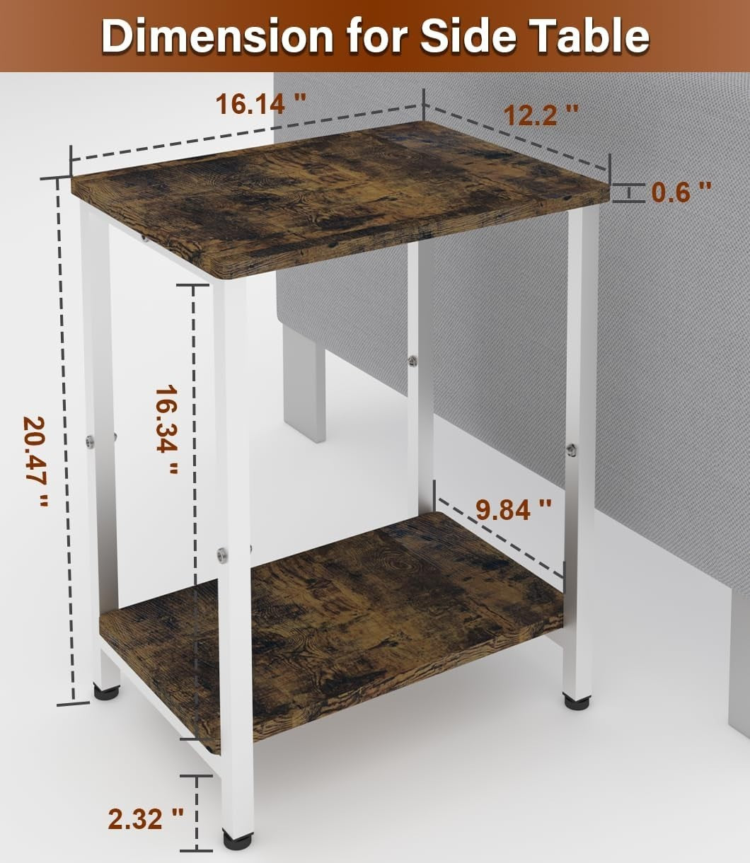 Narrow 2-Tier Side Table with Storage – Small Space Nightstand Shelf Unit