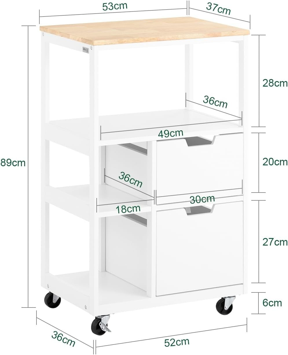 Kitchen Storage Trolley on Wheels with Drawers Sideboard Cart White