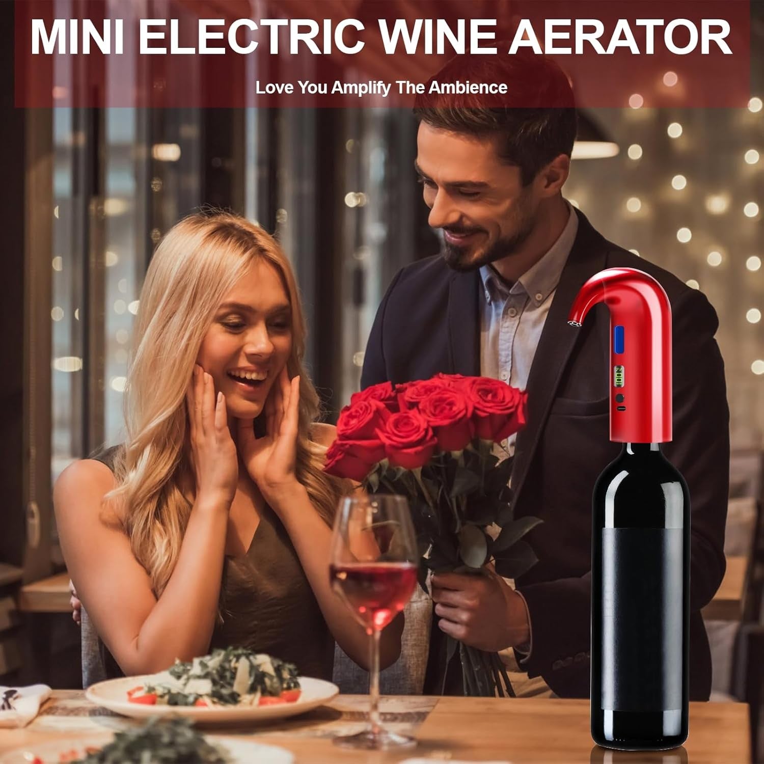 Electric Wine Aerator Dispenser Red Auto Pourer USB-C Rechargeable 750ml