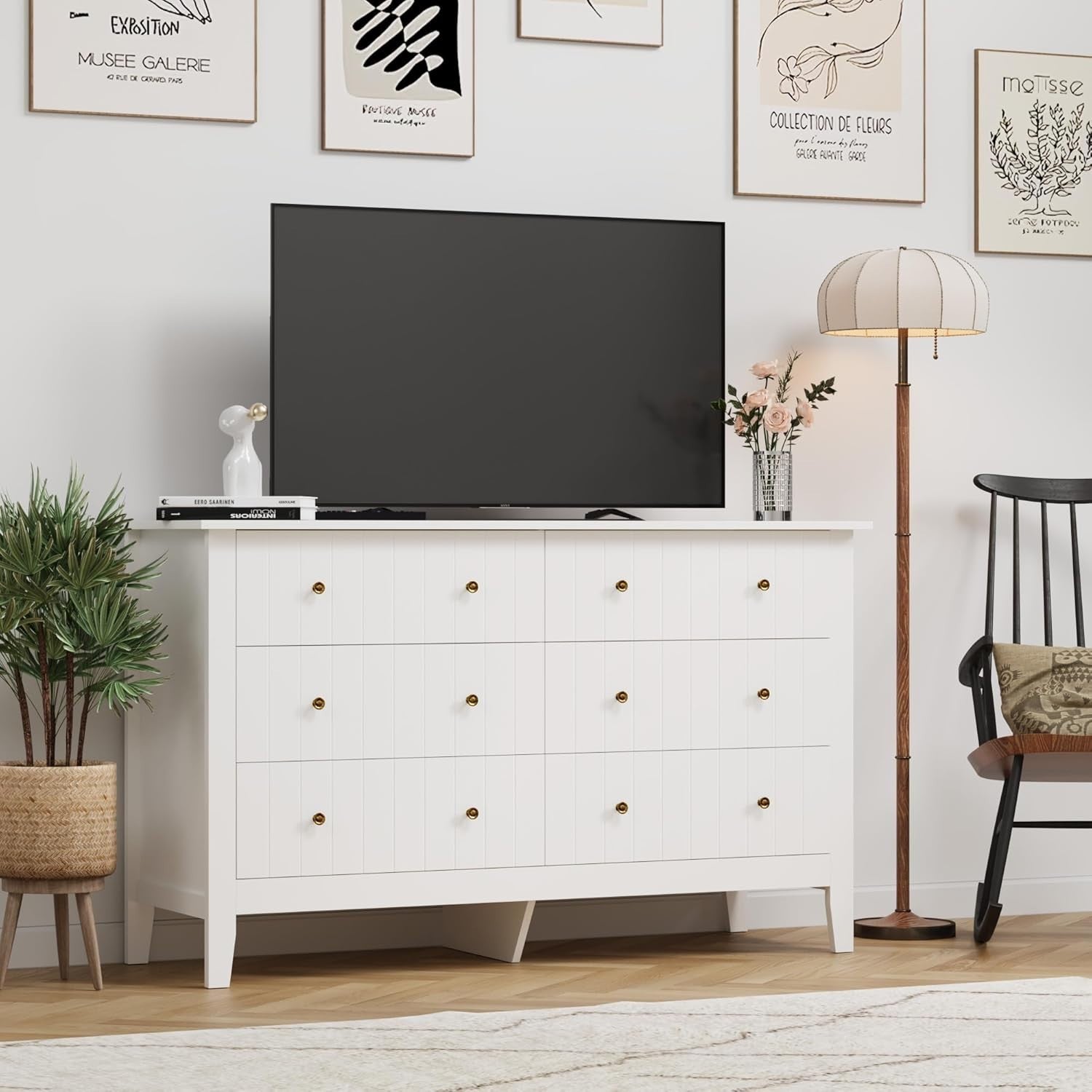 White 6 Drawer Chest Sideboard Wooden Storage Cabinet Bedroom Organizer