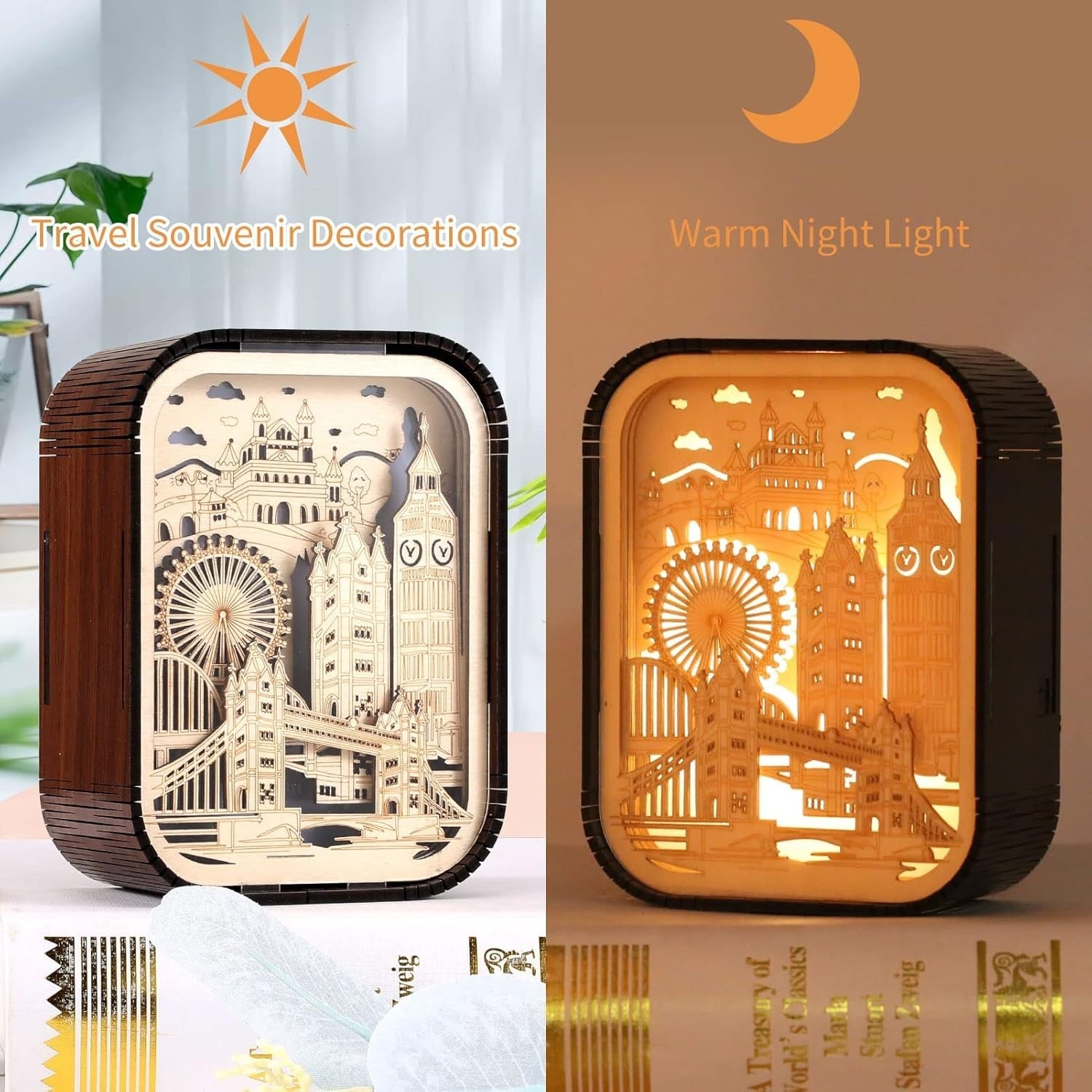 3D Wooden London Landmark Souvenir Light-Up Ornament Gift UK Travel Decor