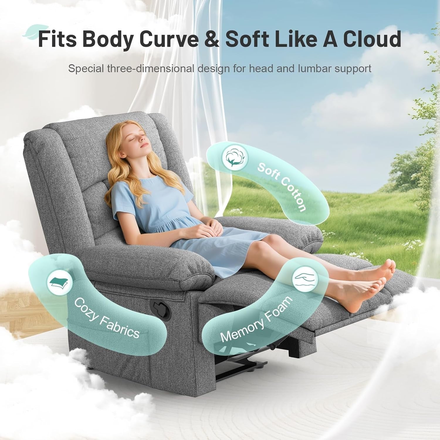Grey Recliner Armchair Massage Heat Sofa Chair Adjustable Backrest Legrest