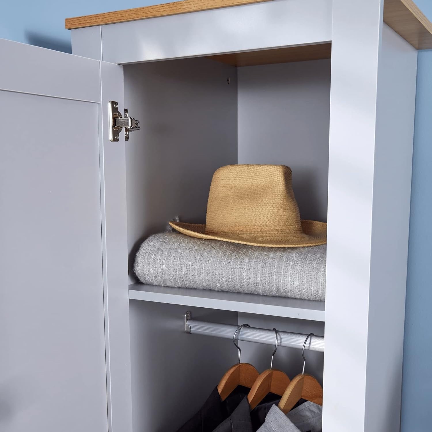 Slim Grey Oak Effect 1 Door Wardrobe Storage Cupboard for Bedroom