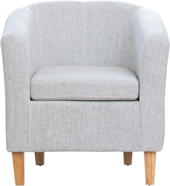 Light Grey Hessian Fabric Tub Chair 68cm Wide Pine Legs Armchair