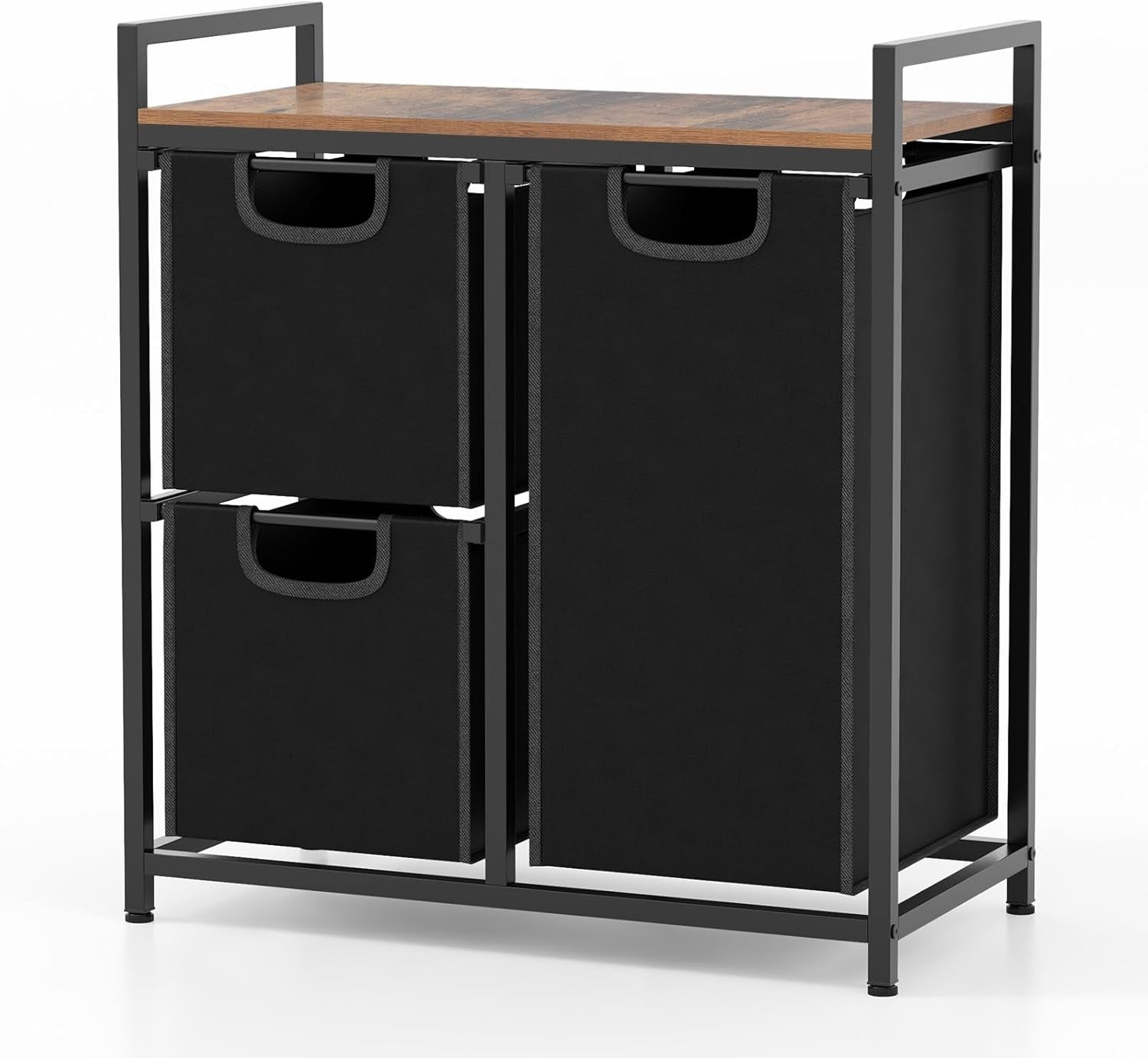 3 Compartment Laundry Basket Pull Out Hampers with Shelf Metal Frame