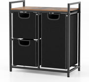 3 Compartment Laundry Basket Pull Out Hampers with Shelf Metal Frame