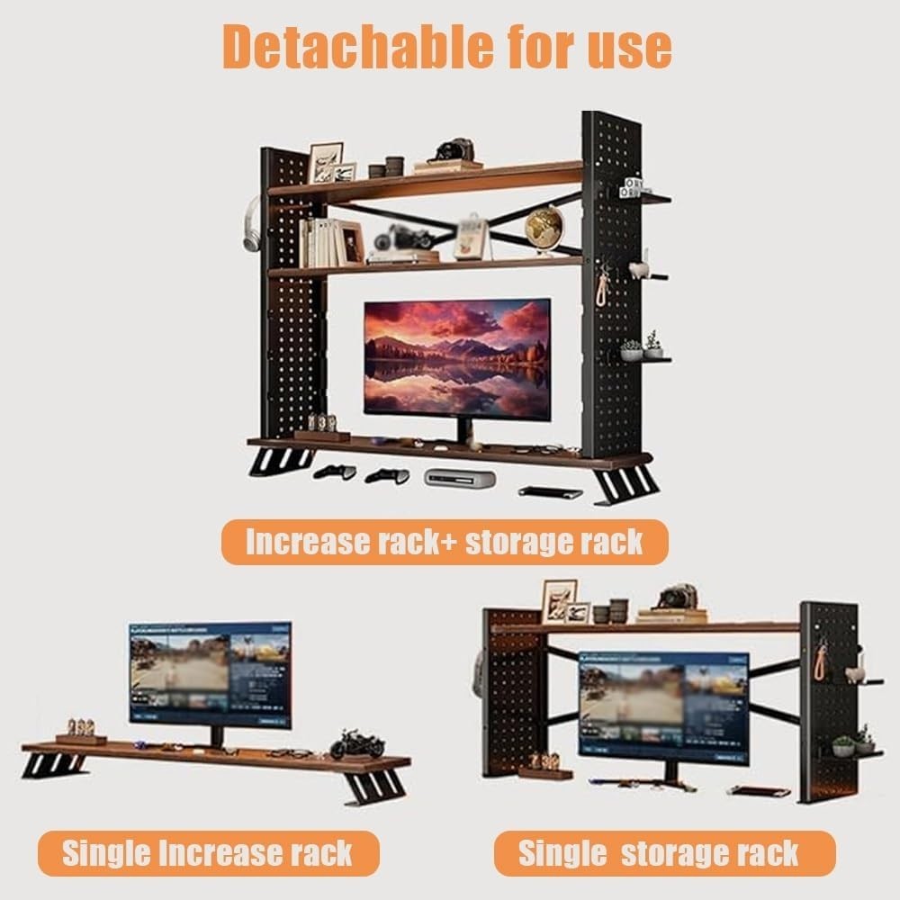 3 Tier Desk Hutch Adjustable Desktop Shelf Organizer Monitor Stand Steel Frame