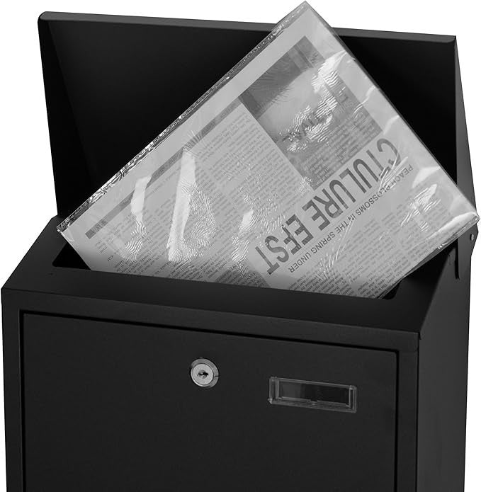 Extra Large Lockable Wall Mounted Letterbox Black Steel Post Box Weatherproof
