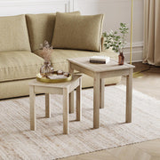 Modern Nesting Coffee Side Tables Pine Wood Living Room Furniture Beige New
