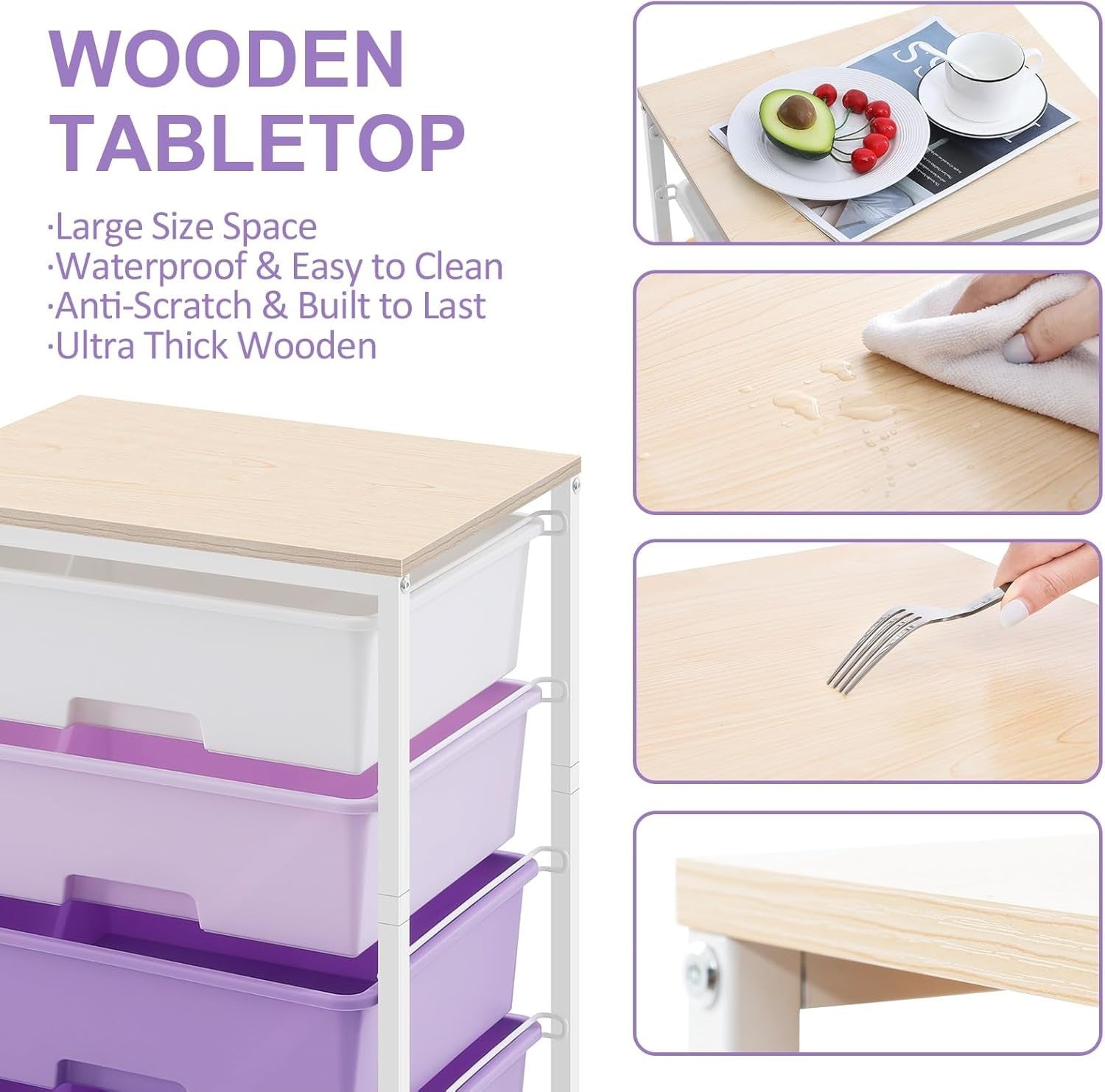 4 Drawer Rolling Storage Cart Mobile Organizer Utility Trolley Purple
