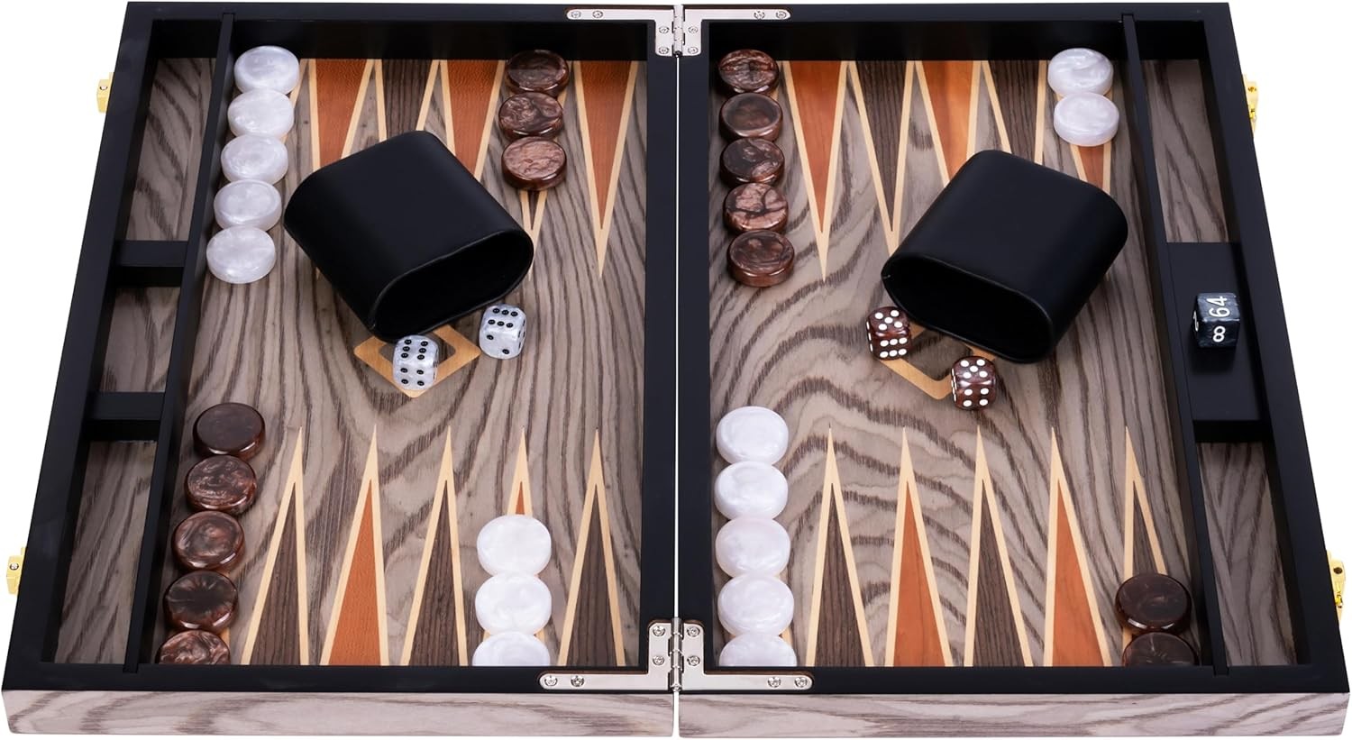Deluxe 15in Wooden Backgammon Set Folding Luxury Board Game Travel