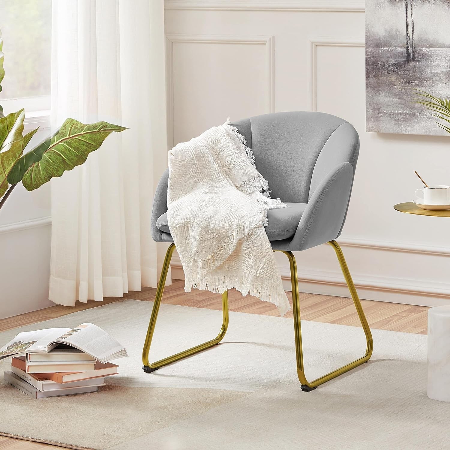 Velvet Tub Chair Accent Armchair Gold Legs Grey