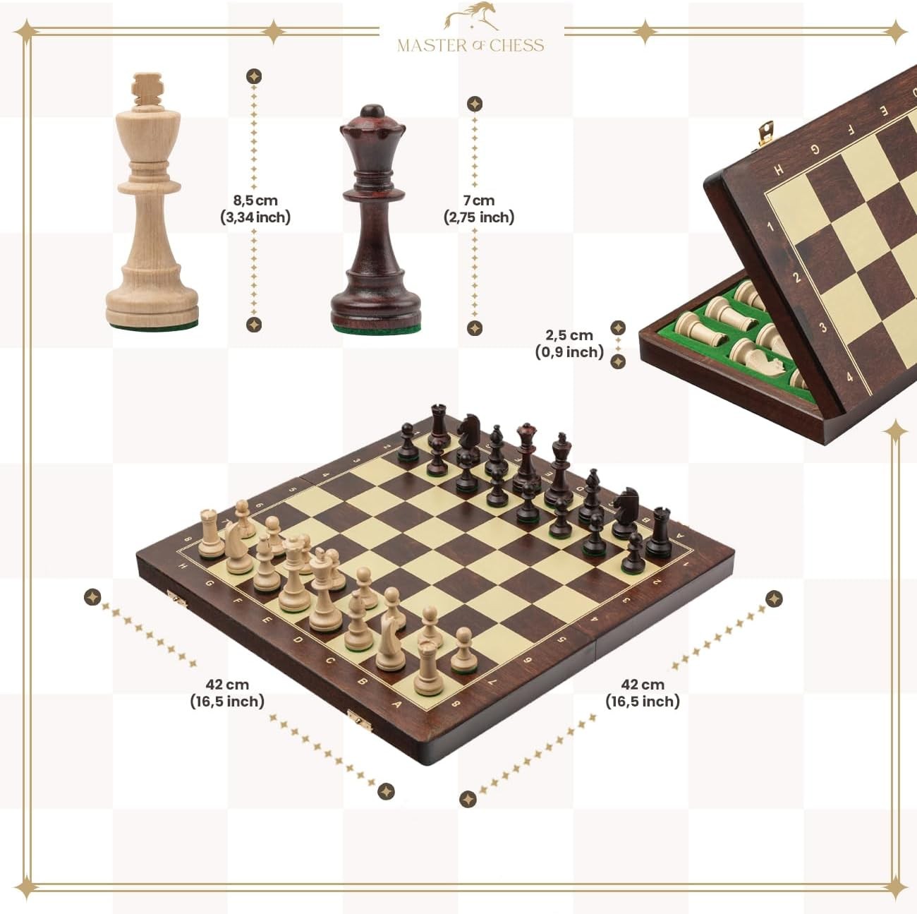 41cm Wooden Chess Set | Large Portable Tournament Board & Staunton Pieces
