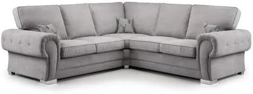 Verona Chesterfield Corner Sofa – Grey Suede 2C2 5 Seater Settee Suite