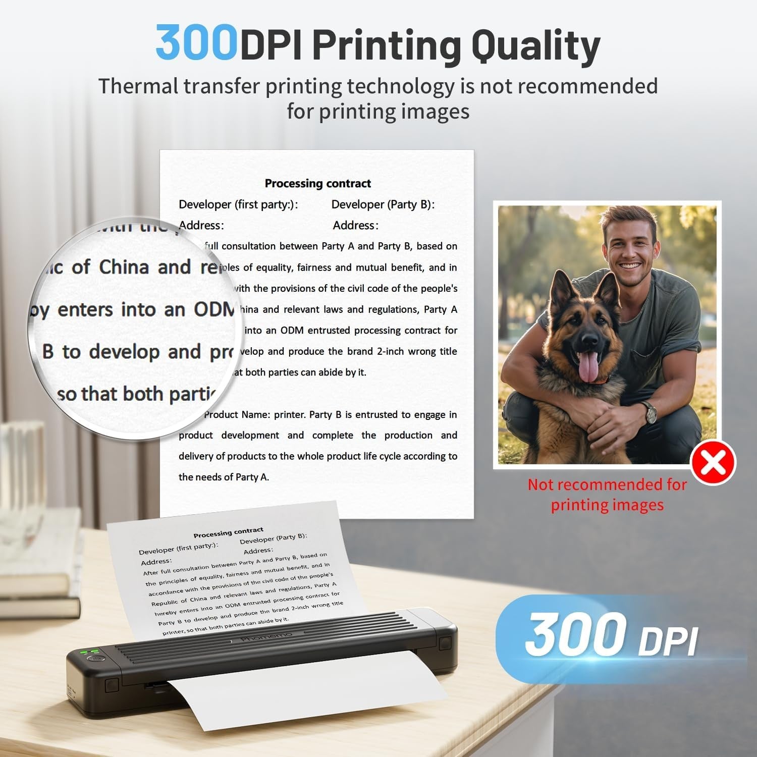 Portable A4 Thermal Printer 300DPI Wireless USB Invoice Travel