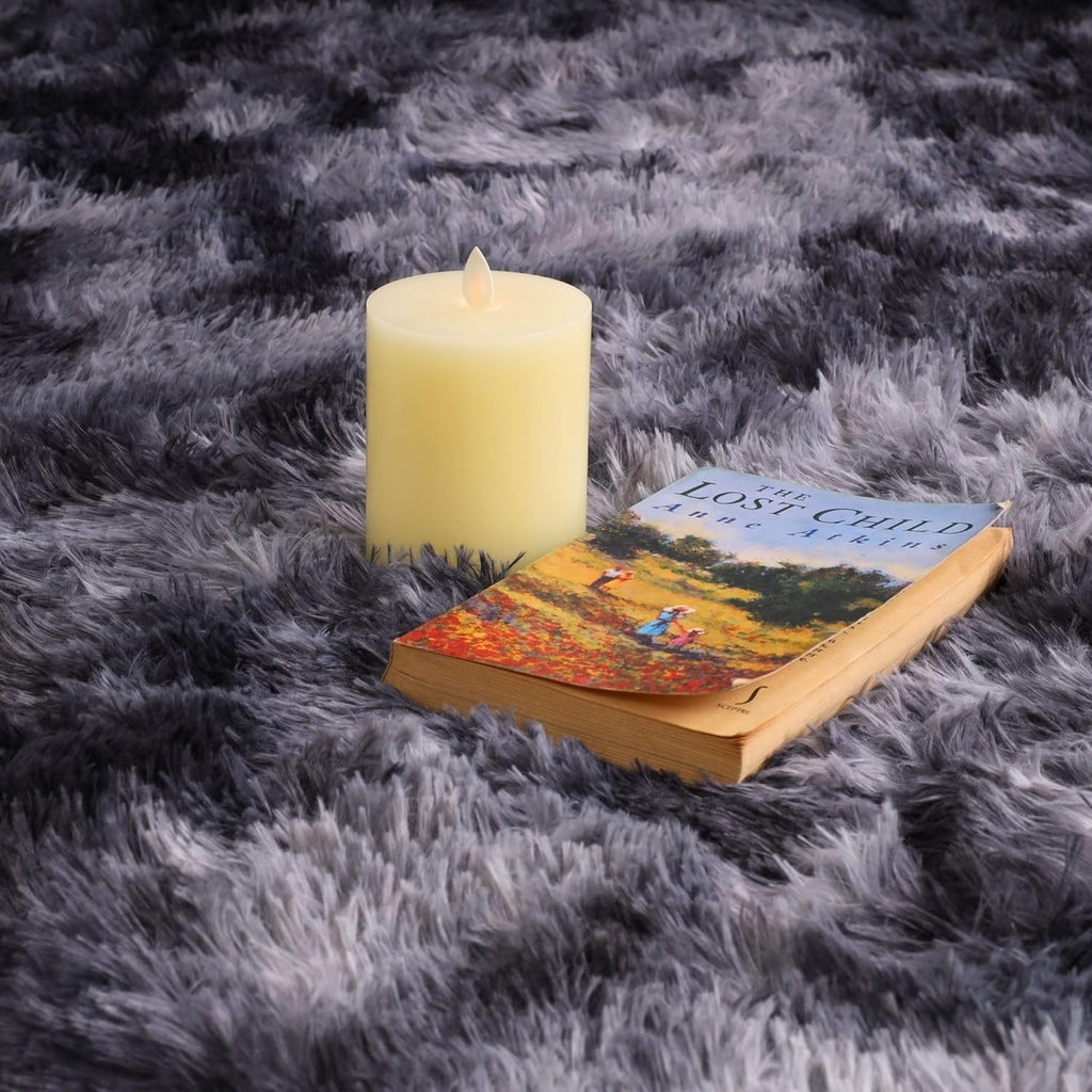 Dark Grey Runner Rug 80x300cm Fluffy Shaggy Tie Dye Non Slip Thick Pile Carpet