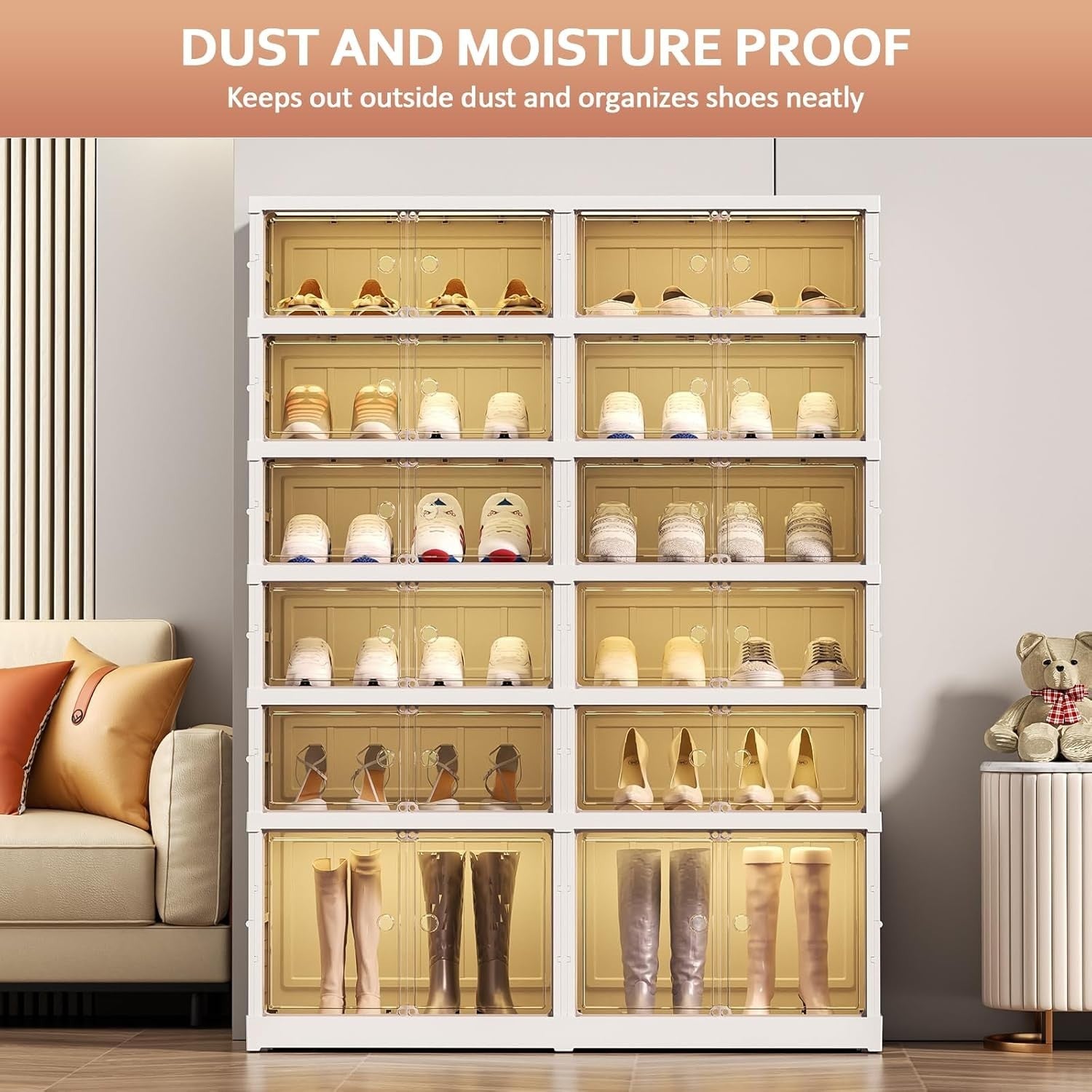 6-Tier Foldable Shoe Cabinet with Transparent Doors, 87x34.5x117 cm