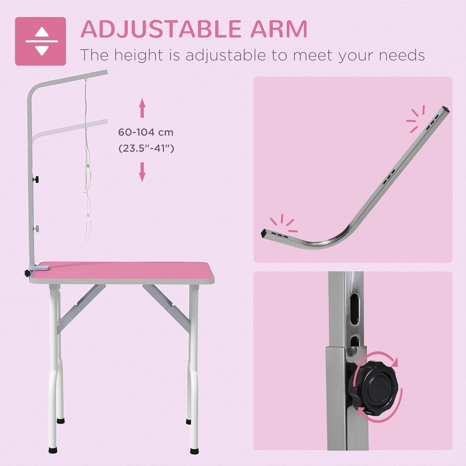 32in Foldable Dog Grooming Table Non Slip Rubber Top Adjustable Arm