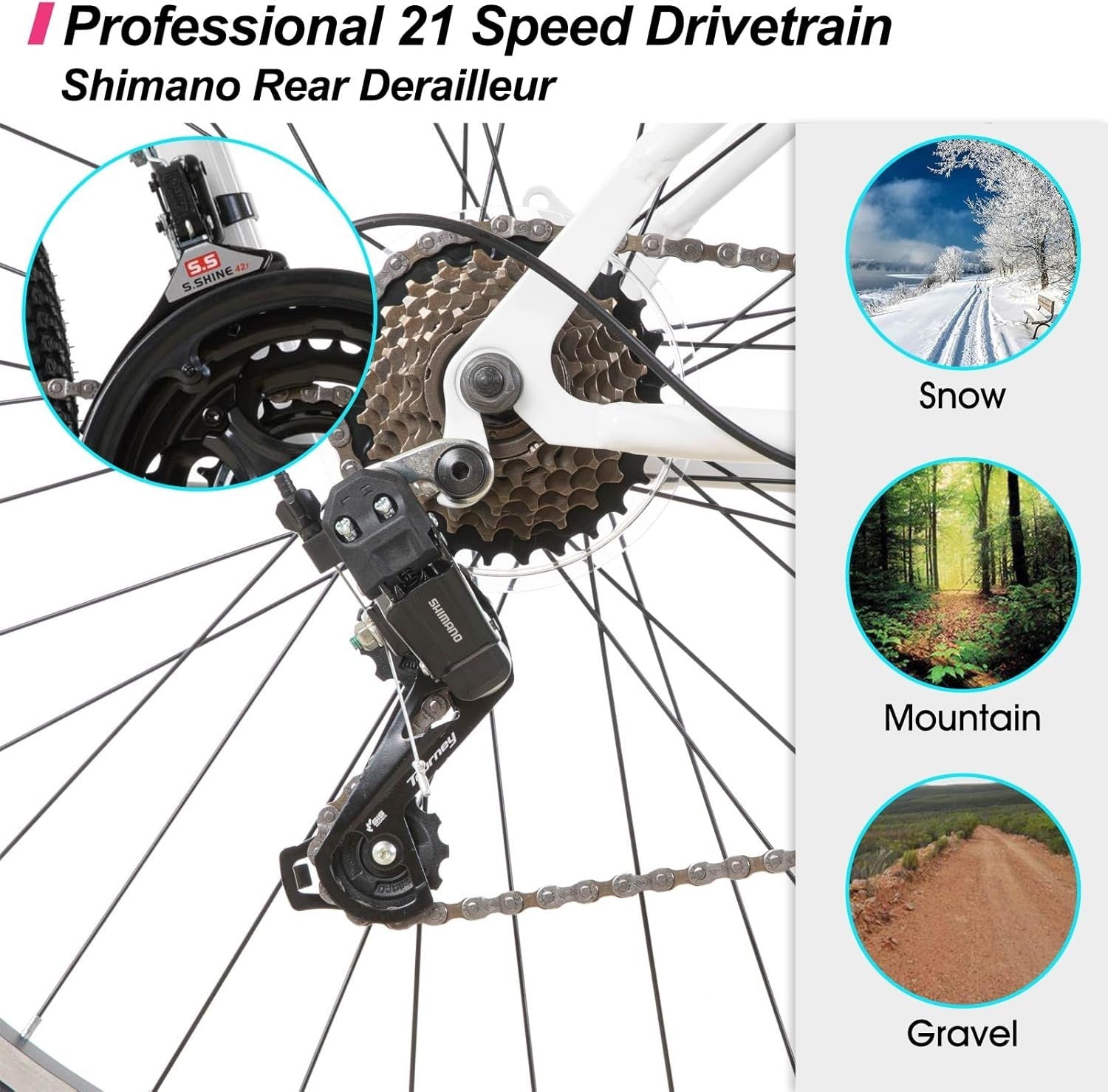 26 Inch Mountain Bike 21-Speed High Carbon Steel Frame MTB with Suspension