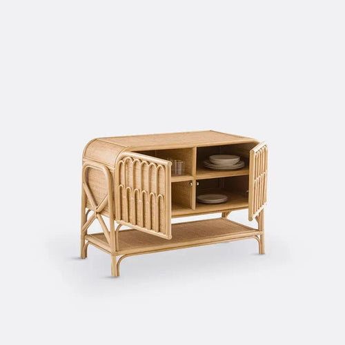 Malu Rattan Cane Sideboard – 114cm Mid-Century Storage Unit for Hallway