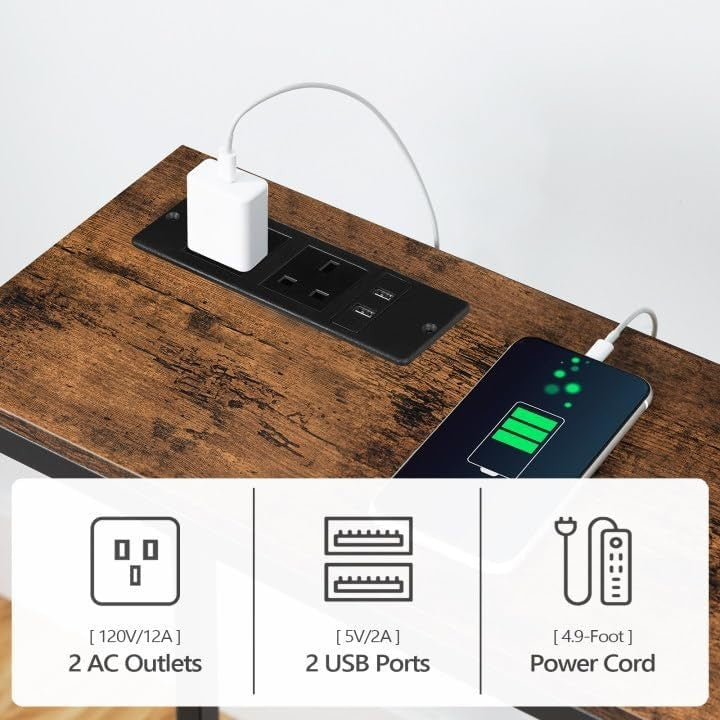Console Table with Power Outlet USB Ports, Narrow Sofa Table 160cm