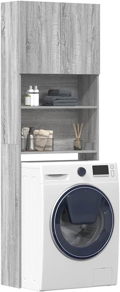 Tall Washing Machine Cabinet Grey Over-Toilet Laundry Storage Unit 64×24×190cm