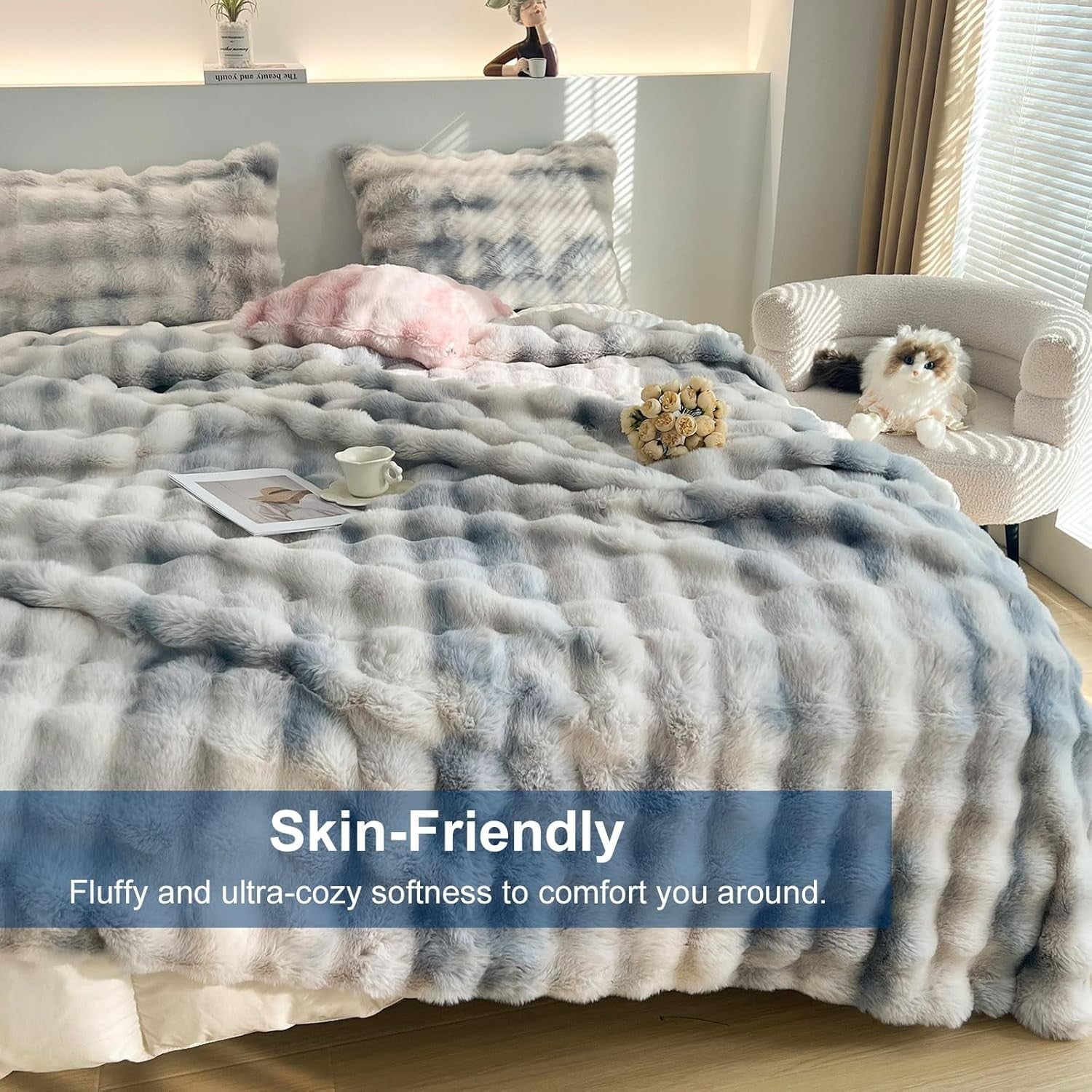 Luxury Thick Plush Fleece Throw Blanket Soft Warm Sofa Bed Blue 100x160cm