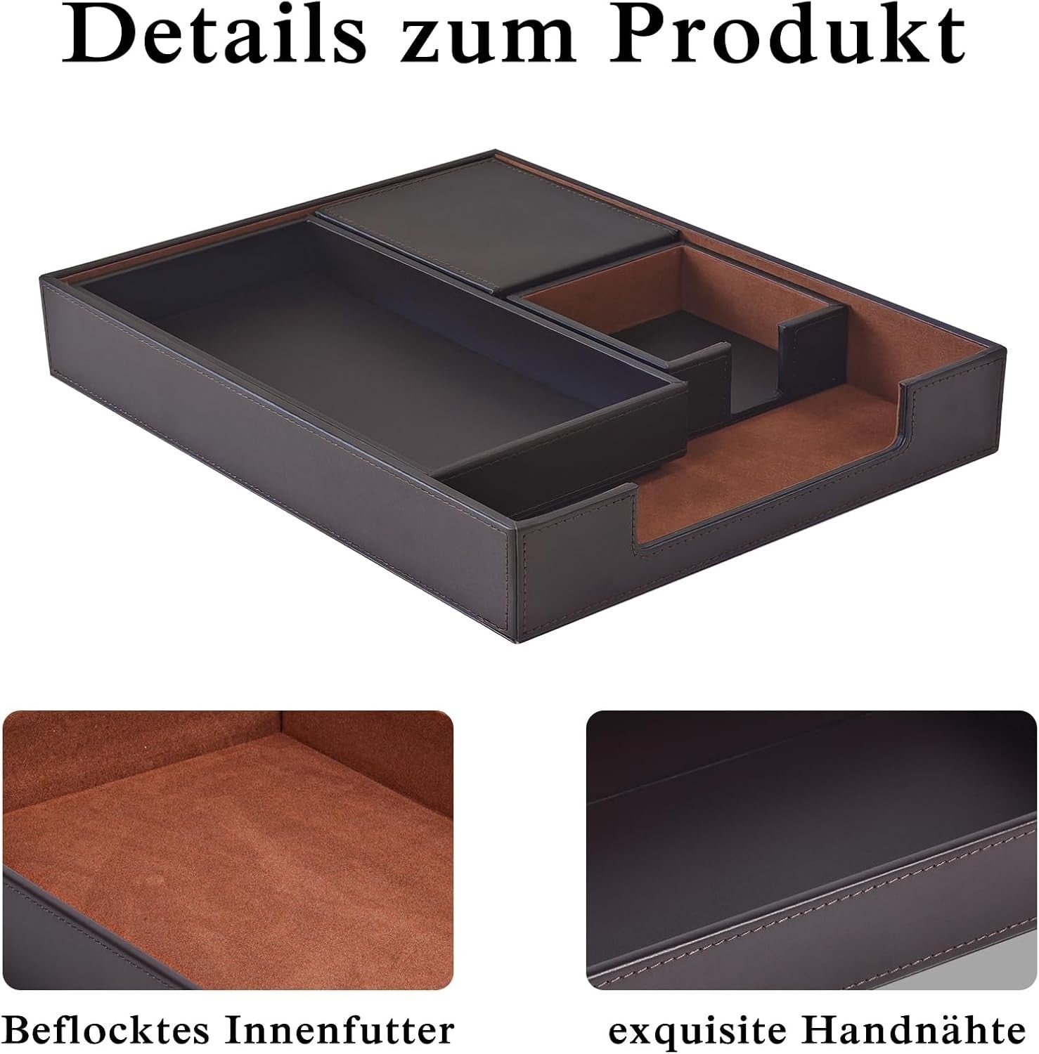 4-Piece PU Leather Desk Organiser Set, Pen Holder, Letter Tray, Note Box
