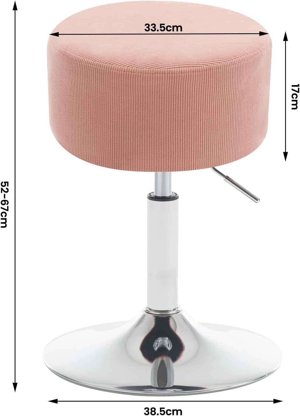 Set of 2 Pink Corduroy Swivel Stools Height Adjustable Round Vanity Seats