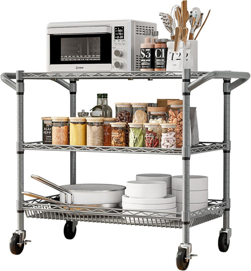 Heavy Duty Utility Cart 3 Tier Rolling Metal Storage Trolley on Wheels