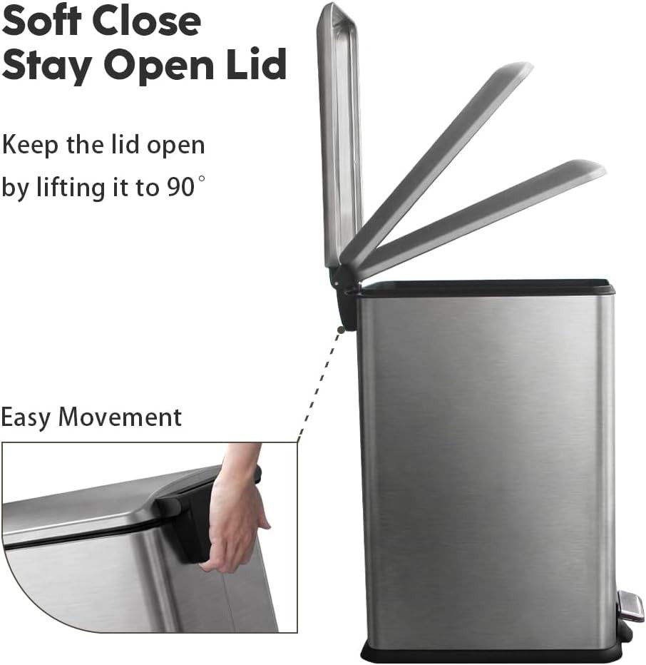 30L Stainless Steel Pedal Bin Slim Kitchen Trash Can Soft Close Grey