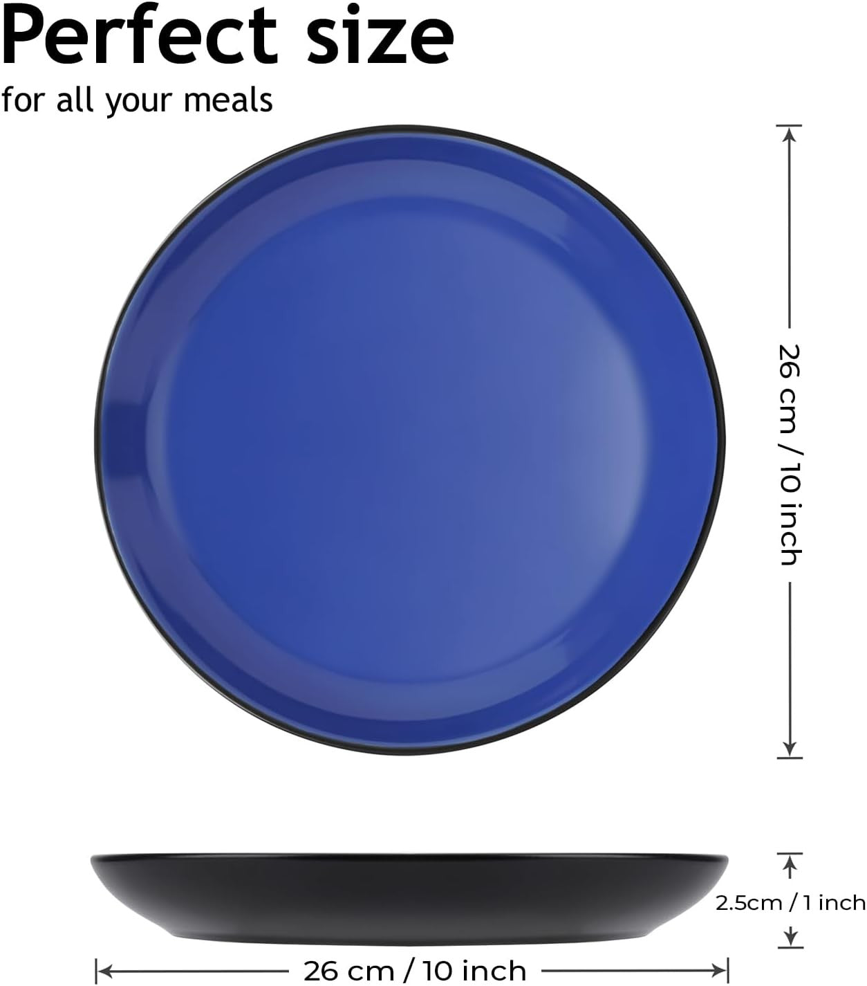 6x Large Dinner Plates 26cm Blue Stoneware Ceramic Plates Set Modern Dining
