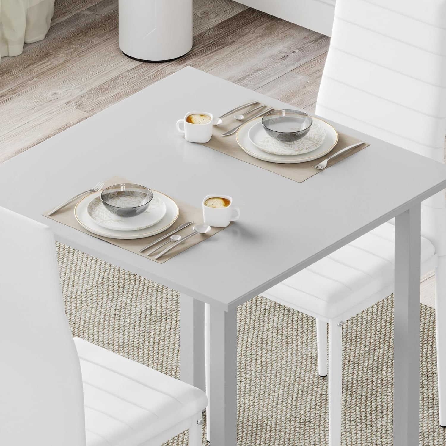 Modern Square Dining Table Set with 2 Faux Leather Chairs – Compact & Durable
