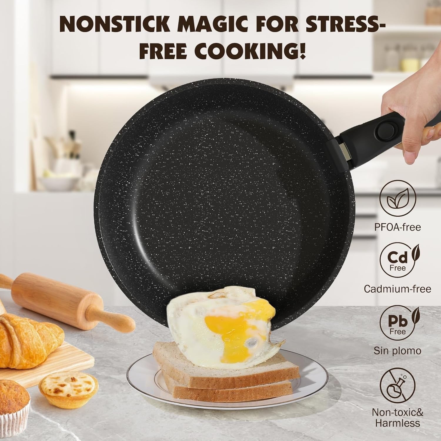 21pcs Grey Non Stick Cookware Set with Removable Handles – Induction, Oven Safe