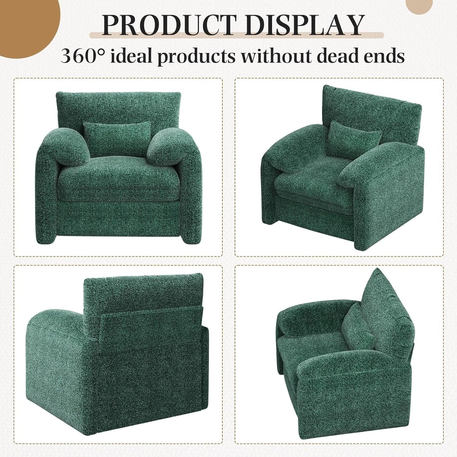 Large Green Velvet Armchair Sofa Chair High Back + Lumbar Support