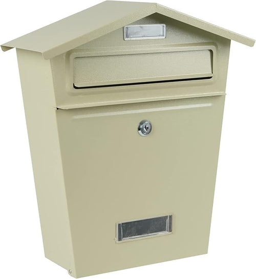Wall Mounted Lockable Mailbox Beige | Waterproof Steel Post Box | Letter Holder