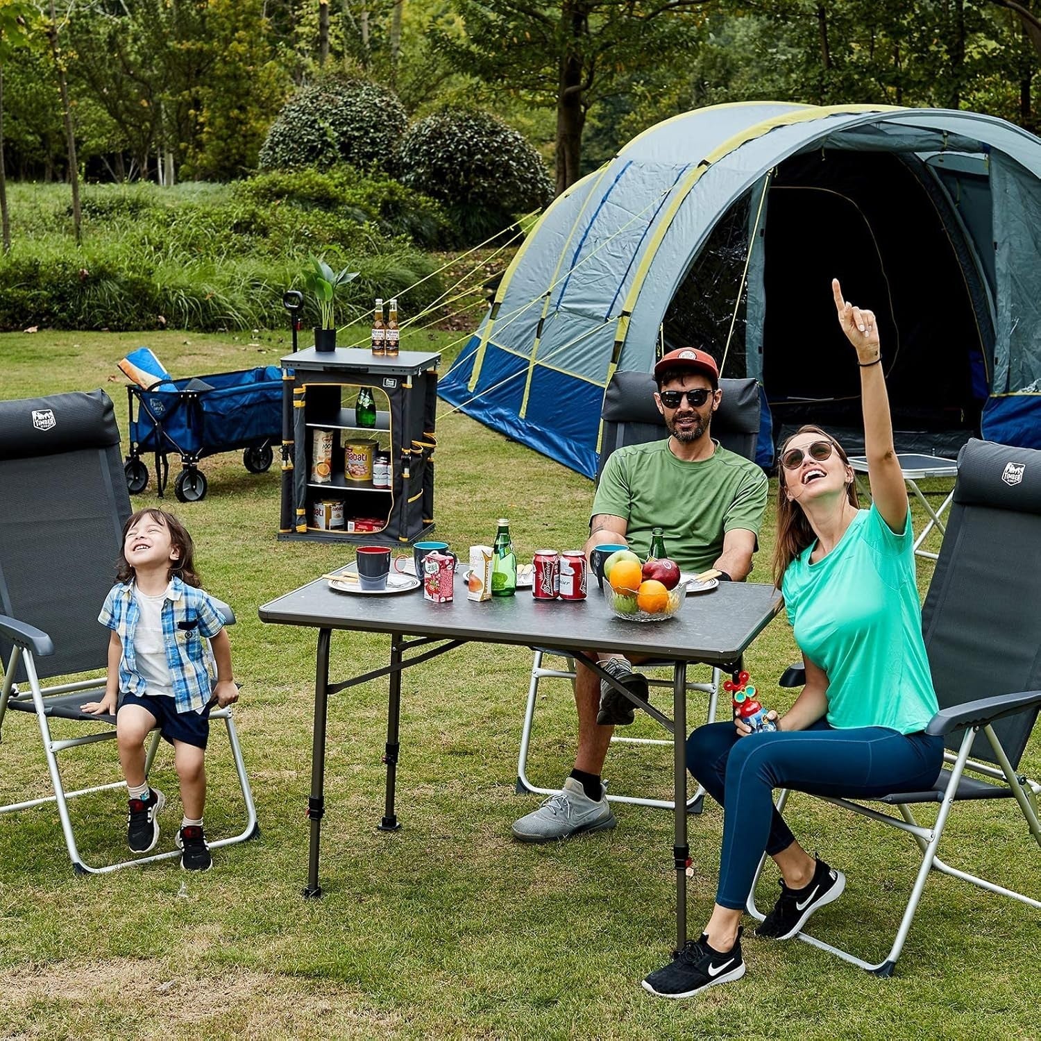 Folding Camping Kitchen Unit 3 Shelf Cupboard Outdoor Storage 30kg
