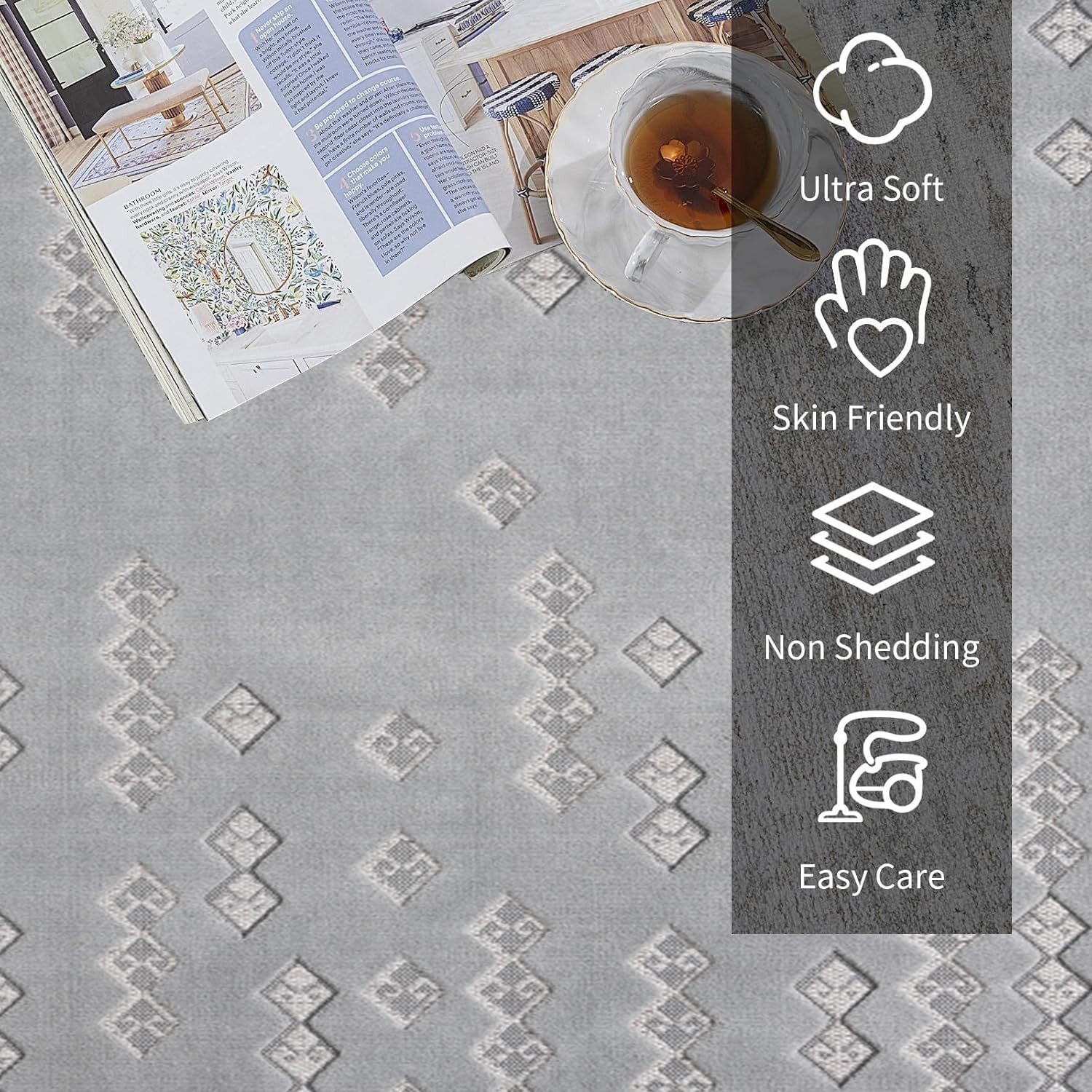 Washable Anti Slip Area Rug 160x230cm Soft Short Pile Geometric Carpet