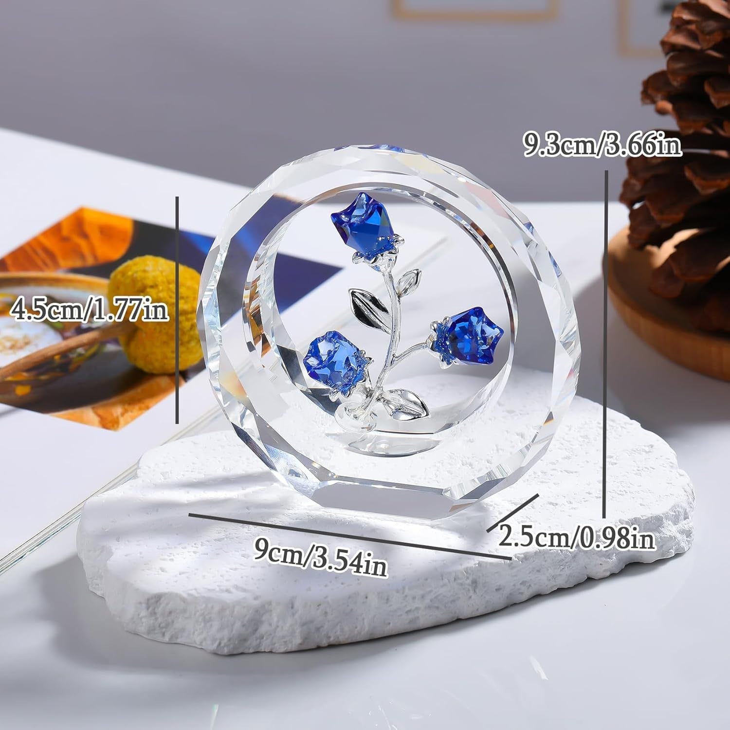 Blue Crystal Rose Bouquet Ornament • Glass Flower Figurine Gift for Women