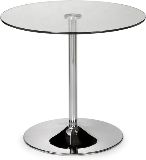 Round Chrome Glass Pedestal Dining Table Modern Small Space Kitchen Table