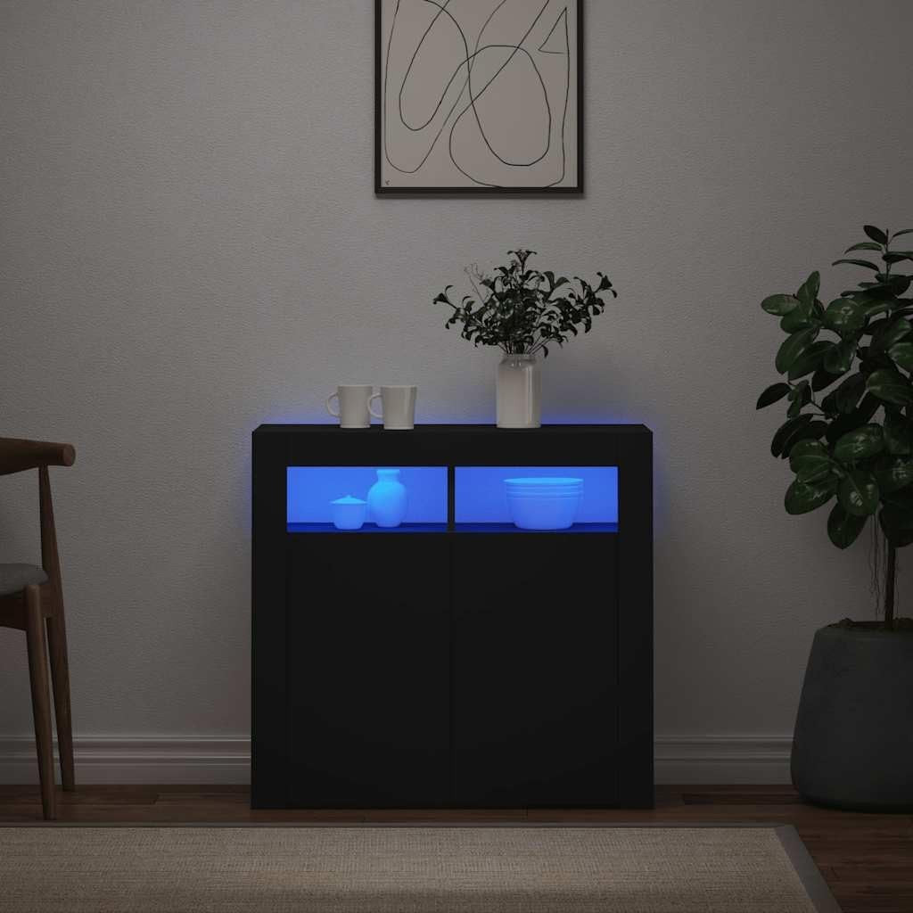 Modern LED Sideboard Cabinet Black Cupboard Storage Unit 80cm Living Room
