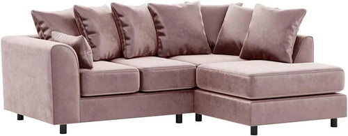 Pink Velvet 4 Seater Corner Sofa L Shape RH Chaise | Full Foam Seating