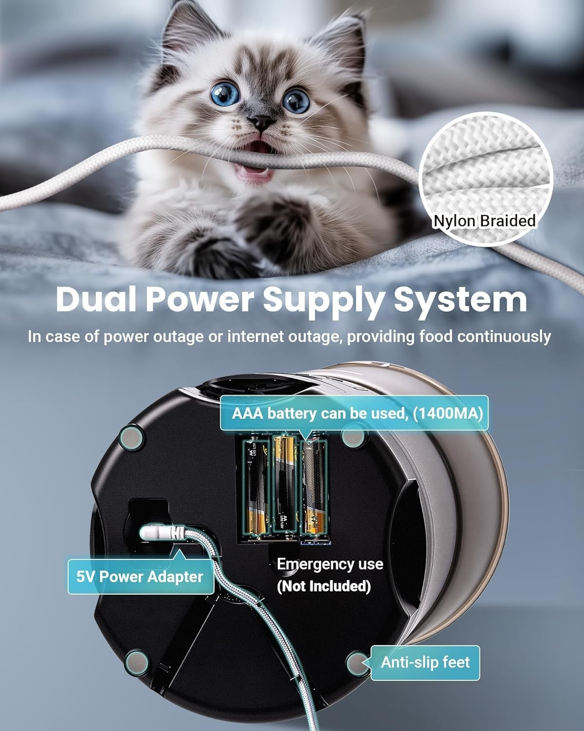 Automatic Cat Feeder for 3 Cats 6L WiFi Pet Food Dispenser Timer