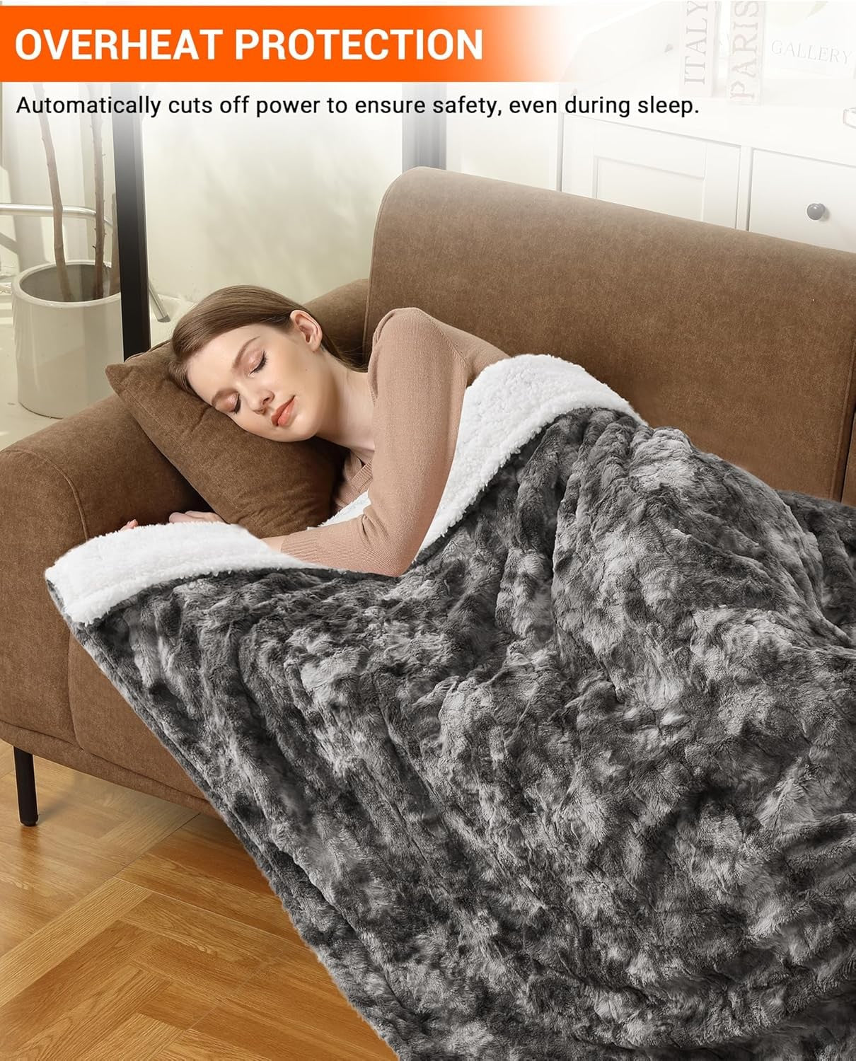 Electric Heated Throw Blanket 6 Heat Settings Auto Off Washable 130x160cm