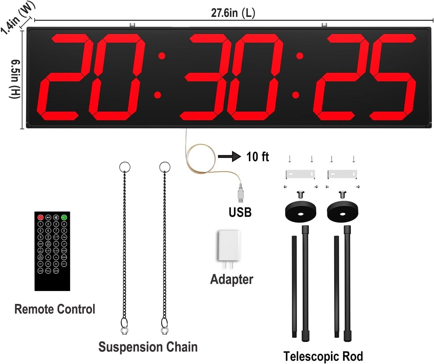 Large LED Wall Clock Double Sided Digital Timer Temp Date Display 28"