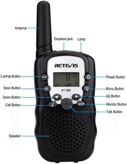 Kids Walkie Talkies Long Range VOX Flashlight Toy Gift 1 Pair Black