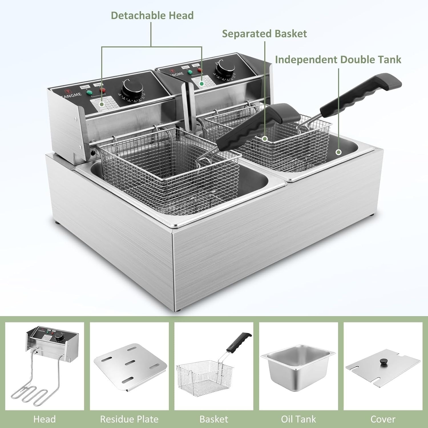 Commercial Dual Tank Deep Fat Fryer 5000W 2x6L Stainless Steel